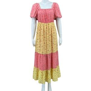 Color Me Courtney Dress Womens 6 Cece Yellow Floral Maxi Boho Peasant‎ Cottage